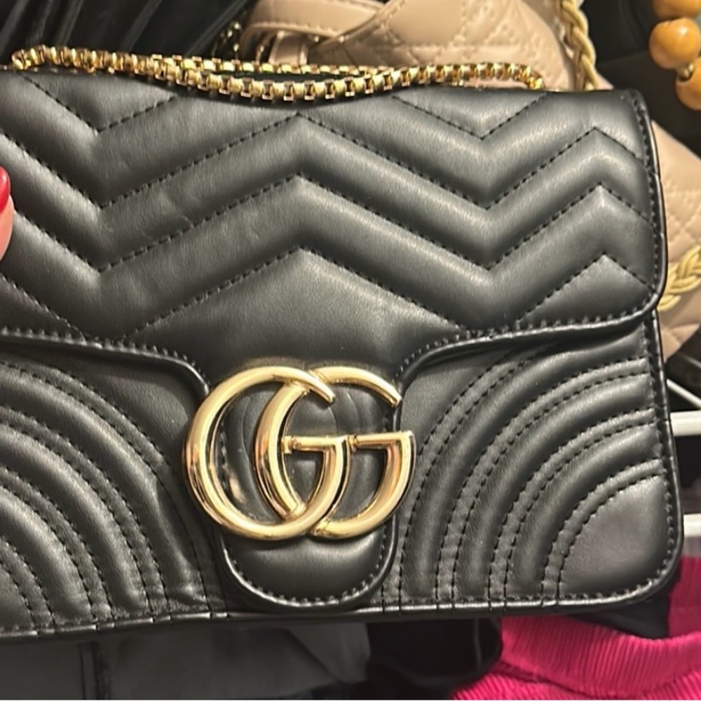 Gucci Black Quilted GG Marmont Crossbody with Gold Hardware